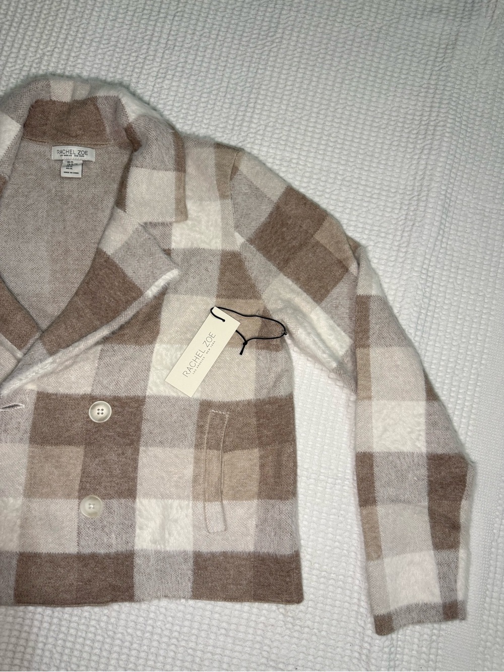 Rachel Zoe Plaid Teddy Jacket Cream Brown XL NWT Cozy Coat - Picture 3 of 15